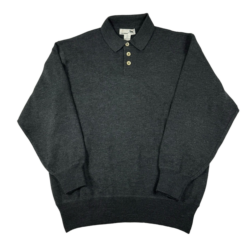 ILEVRIERI Gray Heavy Merino Wool Mens Jumper Henley‎ Polo Size Large